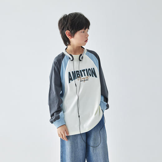 蓝汽水25年春季撞色插肩长袖T恤男童休闲上衣 商品图2