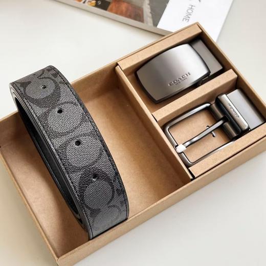COACH蔻驰 双头平滑扣 - 腰带 男款 黑灰色 宽3.8cm 商品图1