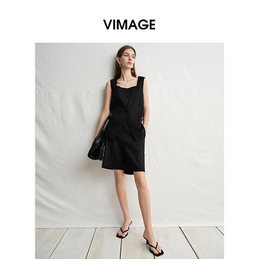VIMAGE纬漫纪2025夏季新款简约百搭显瘦黑色上衣V2313944 商品图2