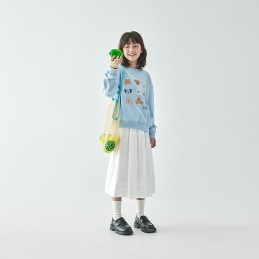 预售3.30发 棵初2025年春季新品儿童可爱小狗趣味印花卫衣中大童宽松蓝色上衣 商品图3