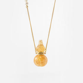 MELI&MOLI 【土】黄水晶葫芦形吊坠 半边长珍珠串环扣套链 【D类】