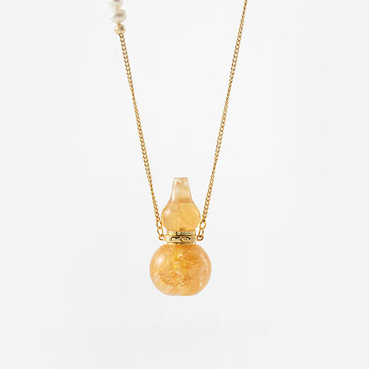 MELI&MOLI 【土】黄水晶葫芦形吊坠 半边长珍珠串环扣套链 【D类】 商品图0