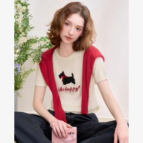 【限时秒杀】西遇短袖针织衫女新款小狗图案软糯套头圆领短款上衣D0050401