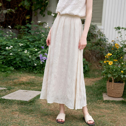 【重工绣花】复古文艺风半身裙女松紧腰大裙摆半裙V0750284 商品图2