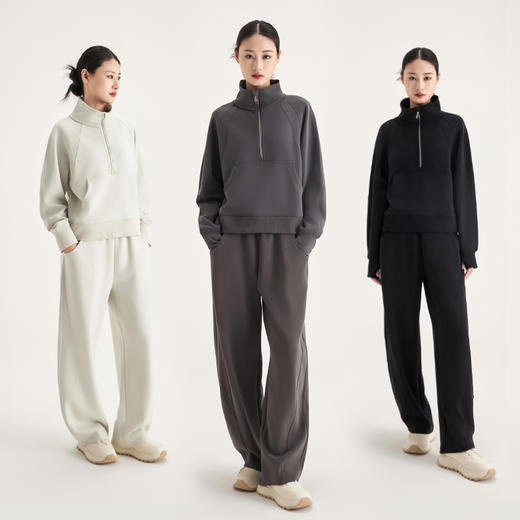 weyo女款百搭砂洗莫代尔空气层休闲弯刀长裤半拉链卫衣880074-880075 商品图5