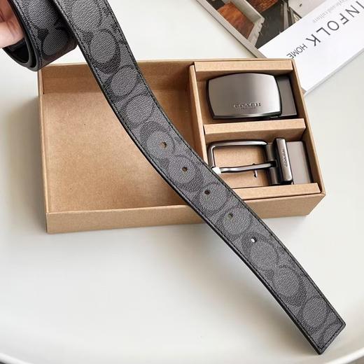 COACH蔻驰 双头平滑扣 - 腰带 男款 黑灰色 宽3.8cm 商品图3