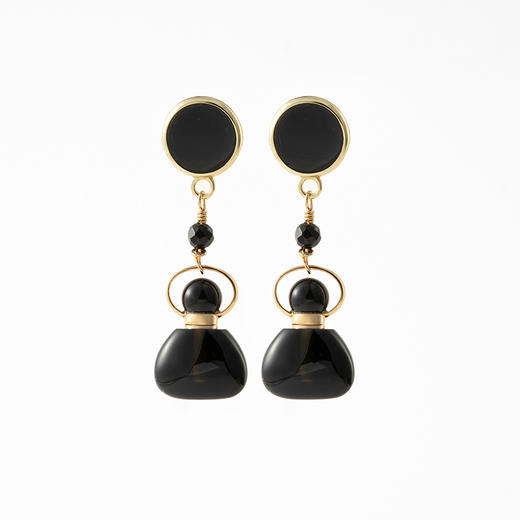 MELI&MOLI 【水】黑耀石迷你福袋瓶黑玛瑙圆片耳钉  【D类】 商品图0