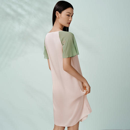 金三塔敦煌联名国风真丝睡裙女100%桑蚕丝印花短袖家居服睡裙新品  YSFFB301 商品图3