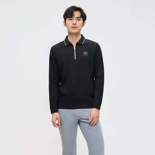 【含桑蚕丝】圣得西长袖POLO衫男春季新款通勤半拉链时尚男装上衣2412945122 商品图3