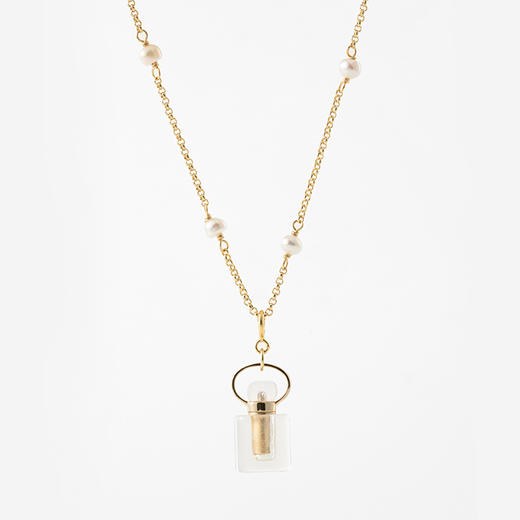 MELI&MOLI 【金】白水晶迷你方形吊坠 珍珠满天星项链  【D类】 商品图0