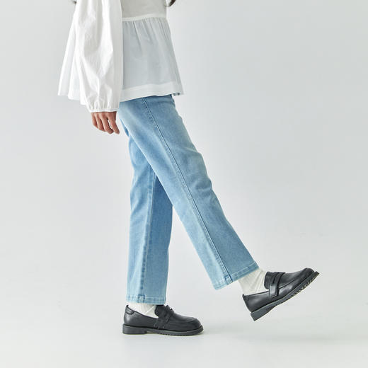 【代发】女款微喇牛仔裤 棵初童装浅色微喇牛仔裤女童中大童复古弹力九分裤子 商品图1