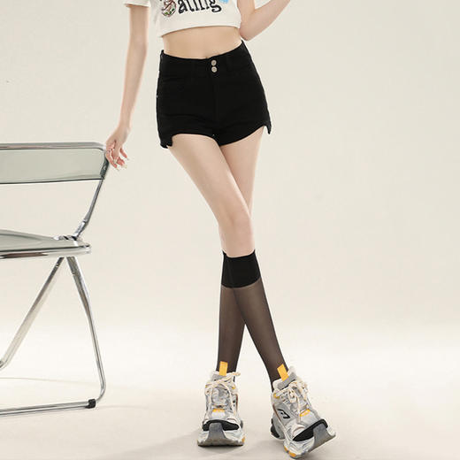 罗蒙女士夏季牛仔短裤高腰双扣遮肉显瘦短裤简约百搭休闲舒适牛仔裤子 商品图3