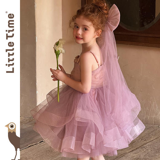 Littletime女童连衣裙2025春夏公主裙礼服头纱甜美网纱亮片大摆裙 商品图3