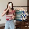 【条纹U领短款针织衫】夏季薄款 百搭修身显瘦短袖套头上衣女小衫潮  商品缩略图0