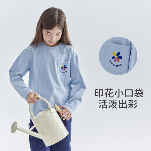 【代发】女款小贴袋长袖T恤 cicochild童装百搭套头衫女童凉感抑菌上衣印花小贴袋长袖T恤 商品图4