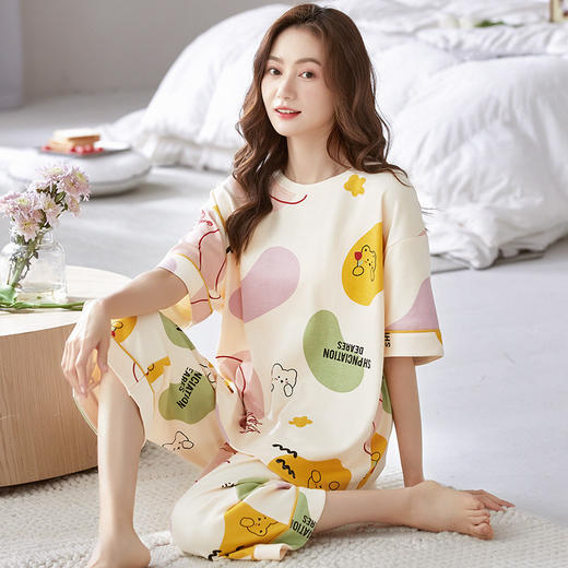 【可爱卡通设计】春夏季睡衣女士纯棉短袖可爱韩版家居服卡通七分裤可外穿运动套装。ry 商品图2