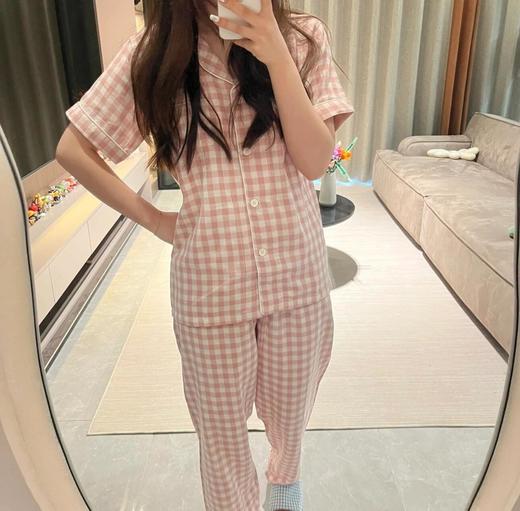 【全棉双层纱】全棉双层纱家居服 无侧缝棉质双层纱短袖长裤可外穿男女情侣睡衣裤套装 商品图5