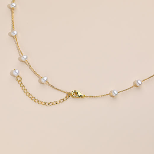 阮仕珍珠 星河之链（白）系列合金淡水珍珠长链  4-4.5/5.5-6mm  近圆 极微瑕 极强光 商品图10