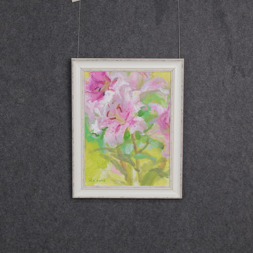 张西《粉百合》油画39CM*29CM 手绘油画布雅致小品【YH0049】 商品图6