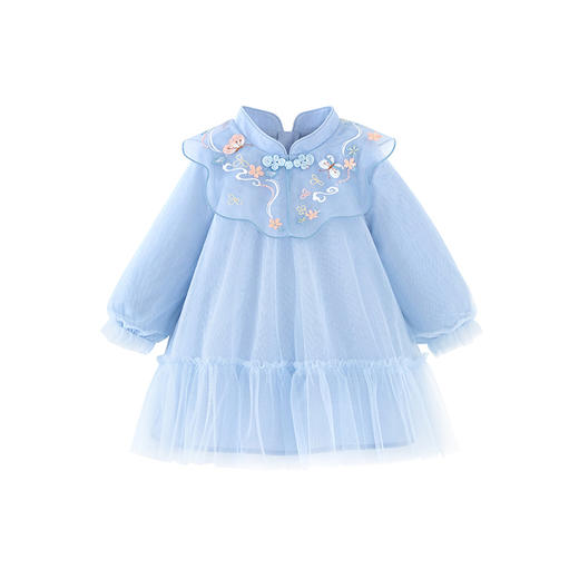 迷你巴拉女童宝宝国风甜美网纱连衣裙2025春季新品 商品图4