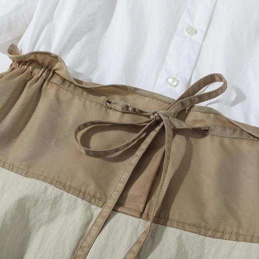 谜底连衣裙短袖2025夏季新品通勤撞色抽绳合身X型中长裙252ML0513 商品图3