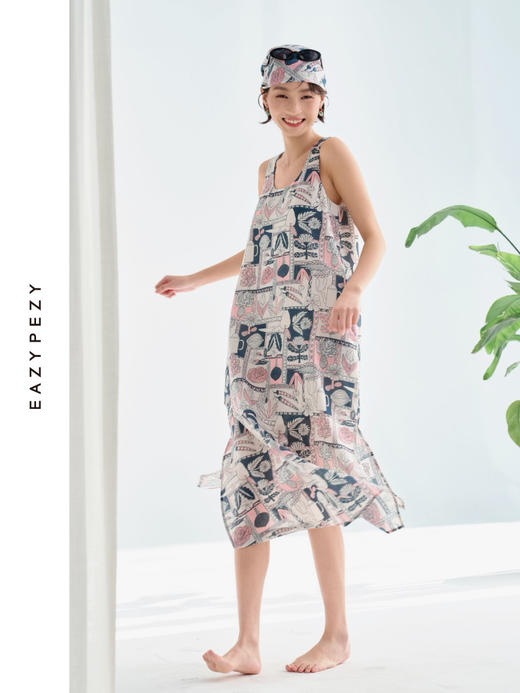 巴塞罗那的夏天丝棉印花双层连衣裙 商品图0