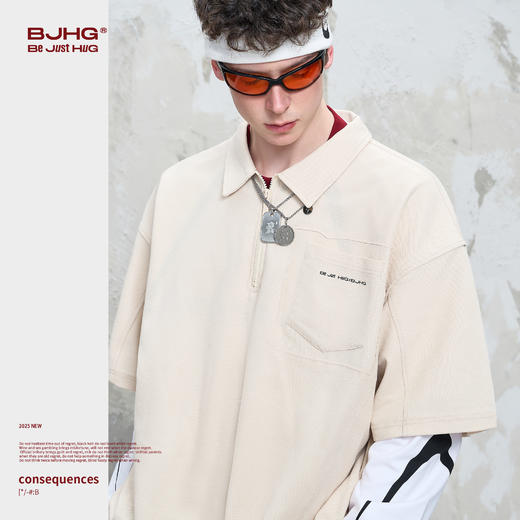 BJHG不计后果 重磅珠地棉短袖POLO衫男夏美式复古宽松简约运动t恤 商品图1