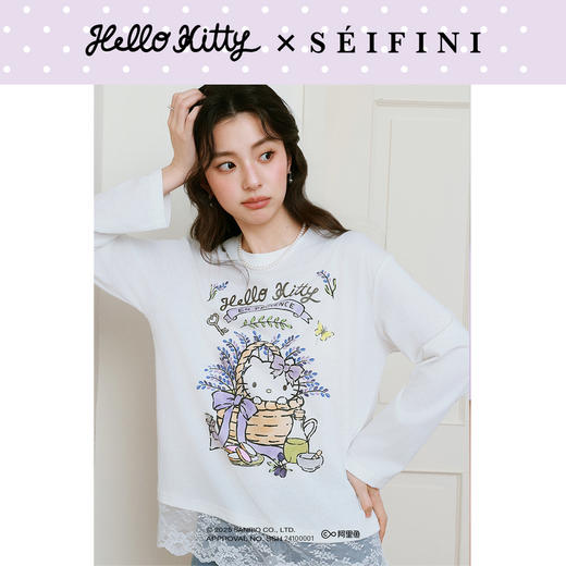 【积分换购不退货】【严选】【HelloKitty合作系列】诗凡黎蕾丝拼接T恤25春新款宽松上衣女7G3100591 商品图2