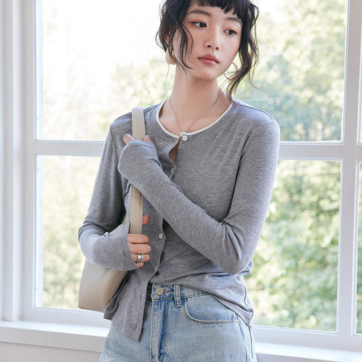 【天丝羊毛系列】断码捡漏！天丝羊毛纽扣打底衫 莱赛尔醋酸百搭开衫修身长袖针织衫 商品图2