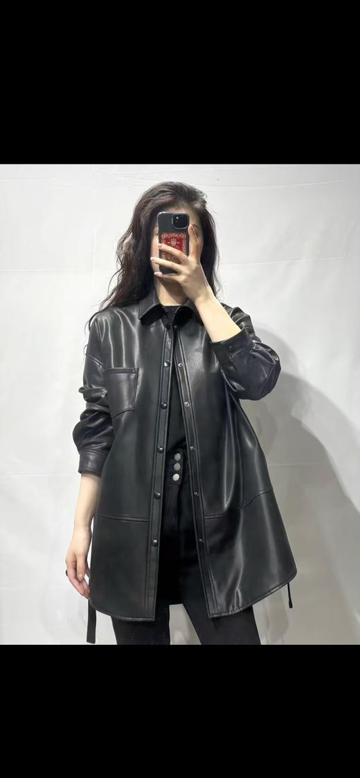 杨幂同款衬衫式一手长显瘦绵羊皮衬衫外套皮夹克 商品图12