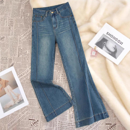 百媚生 复古高腰牛仔裤喇叭裤长裤256 商品图3