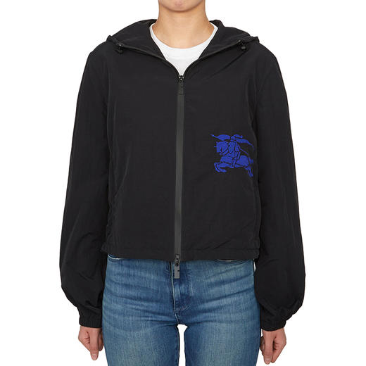 【一】BURBERRY 巴宝莉 女士马术骑士徽标连帽外套 黑色 8105358 A1189 商品图1