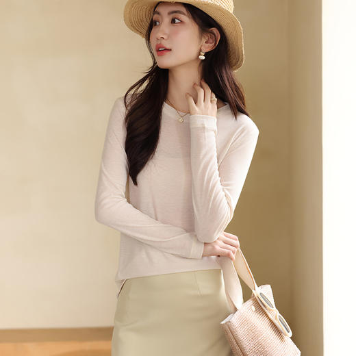 【天丝醋酸系列】春夏醋酸天丝莱赛尔打底衫 圆领罩衫防晒衣 长袖T恤微透外穿针织衫  商品图5