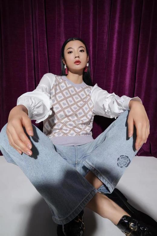 ANSUABEL 提花针织衬衫拼接上衣 17803 商品图6