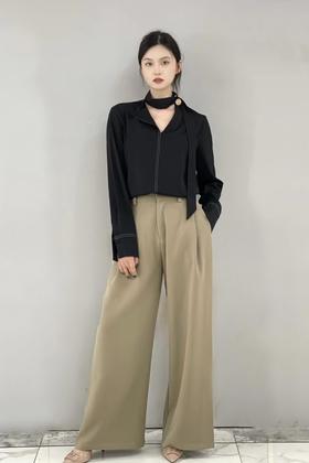 Le Malene 卡其阔腿垂感长裤 17801