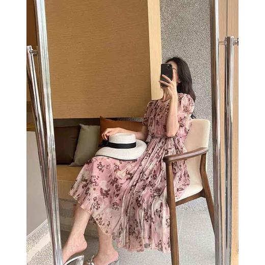 顺丰包邮洛诗琳64048夏季新款气质印花收腰大摆真丝连衣裙0099 商品图2