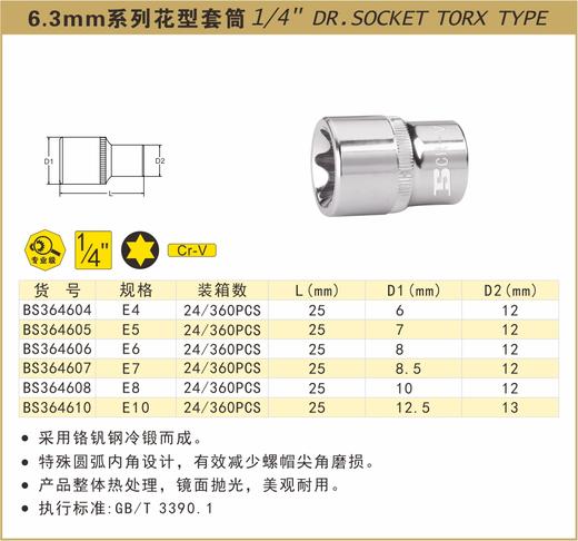 波斯 6.3mm系列花型套筒E8 BS364608 商品图0