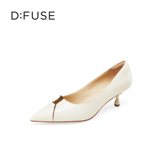 Dfuse迪芙斯2025春季新款羊皮猫跟鞋金属字母扣镂空高跟鞋DFD1111007 商品图11