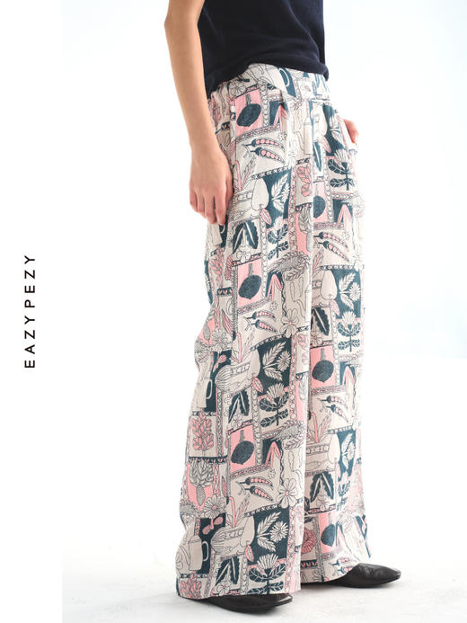 巴塞罗那的夏天亚麻印花阔腿裤 商品图1