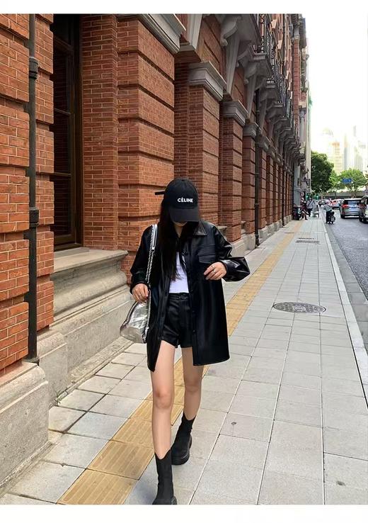 杨幂同款衬衫式一手长显瘦绵羊皮衬衫外套皮夹克 商品图7