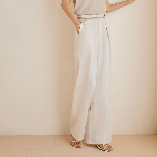 玳莎半松紧宽松直筒休闲裤标配腰带2025年春季阔腿垂感百搭长裤女  FA36304 商品图1