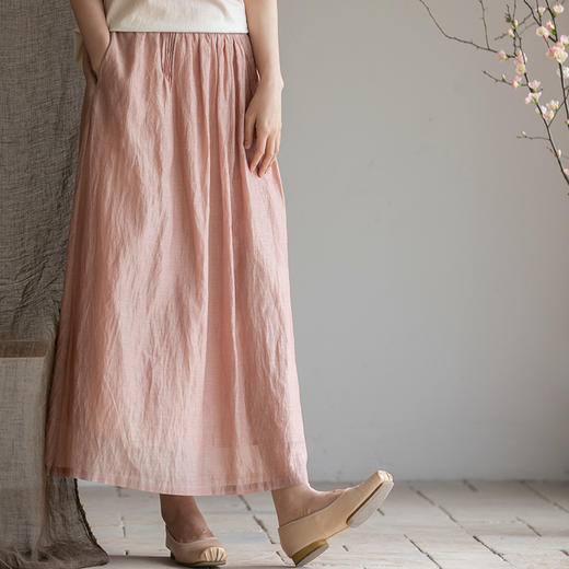 牧衣游原创手工刺绣丝棉半裙松紧腰宽松肌理感质朴百搭A字裙 醒椿 商品图0