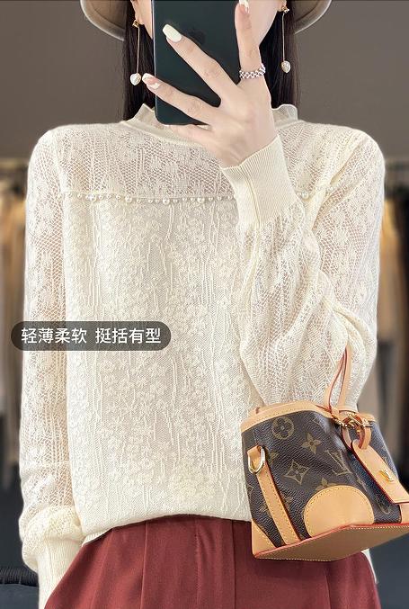 💥太美啦！【羊毛混纺提花打底衫】，💞精纺羊毛面料，优雅迷人又高级~ ✅百搭的基础款，可以中和任何色彩 ✅手感细腻滑糯，💥整个空间弥漫着柔和的温度  商品图5