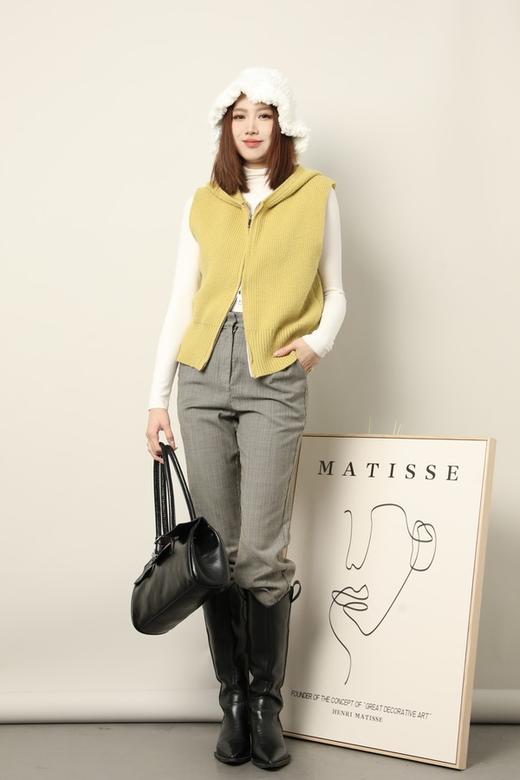 LNNNS 休闲款黄绿色连帽背心针织外套 17794 商品图1