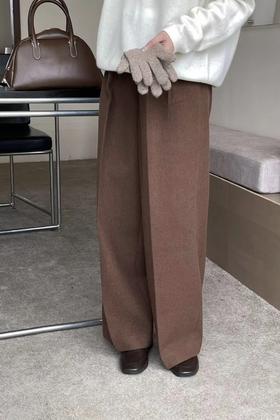 ESTELLICA 咖色质感厚实长裤 17764