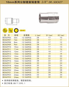 波斯 10mm系列公制镜面短套筒18mm BS362918