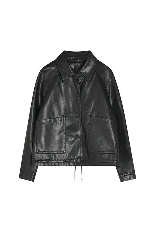 25春新款pu皮衣翻领复古外套女流行短款抽绳港风夹克上衣！ 商品图5