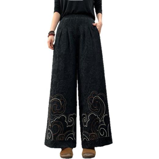 雀说新款文艺民族绣花提花重工刺绣复古裤子宽松阔腿裤长裤AL34044 商品图4