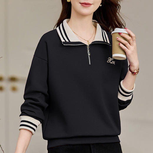 雀说翻领卫衣女新款时尚洋气女装宽松半拉链上衣外套AL10012 商品图3