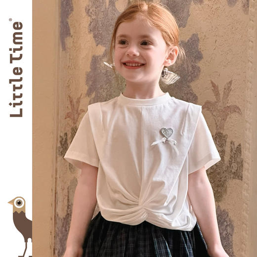 littletime女童t恤法式优雅2025夏季洋气韩版儿童纯棉宽松短袖 商品图2